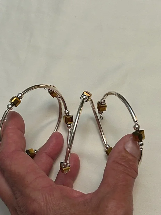 Silver Coil Bracelet with Amber Cube Beads - Picture 2 of 5